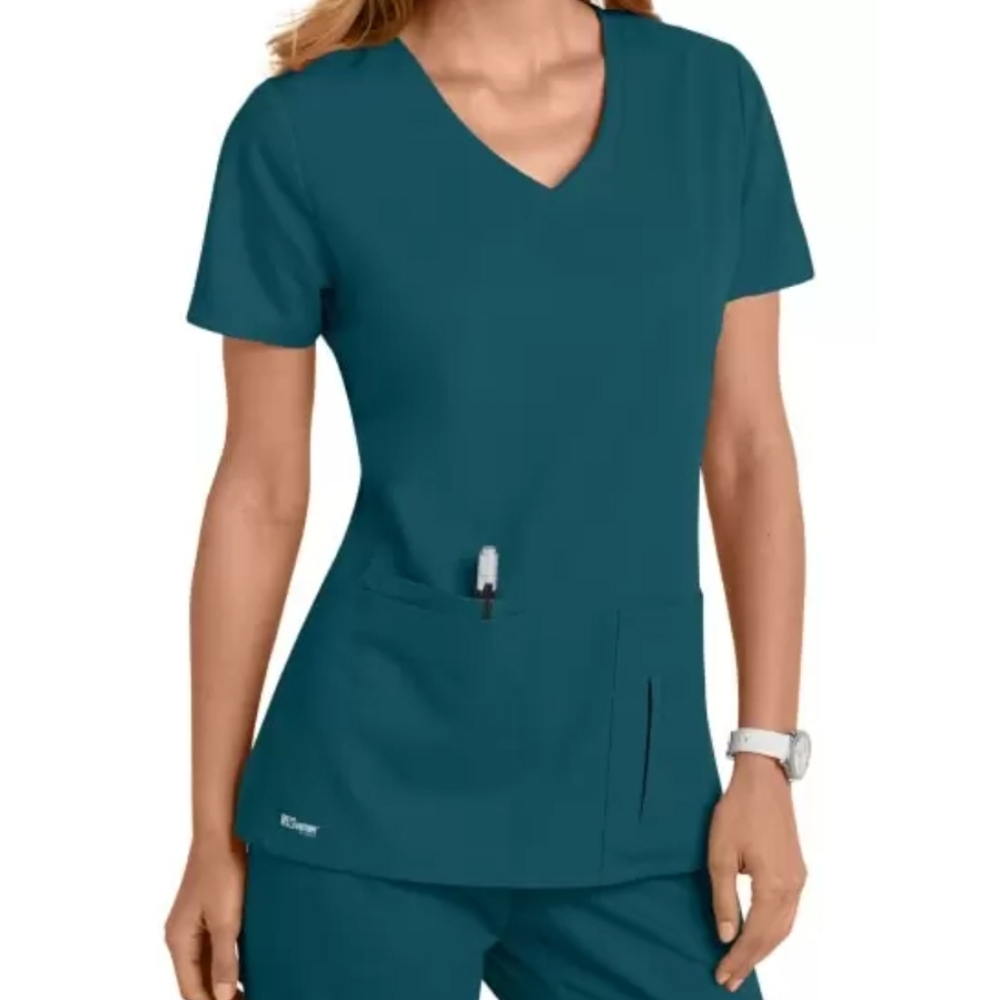 Greys Anatomy Top Active 4 Pocket Scrub Top Teal Size Medium